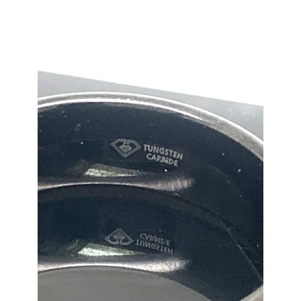 Men's Wedding Band Black Silver Tungsten Carbide 8mm Engagement Ring Size 12.5